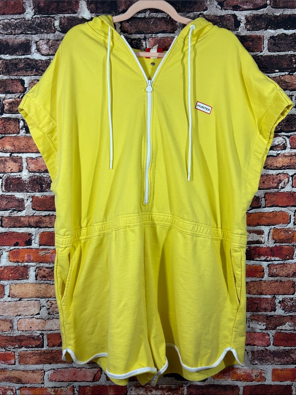 Hunter Yellow Hooded Zip Front One-Piece Romper with Pockets 3X